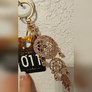 New pink and gold pink gem dangled bag charm with clip